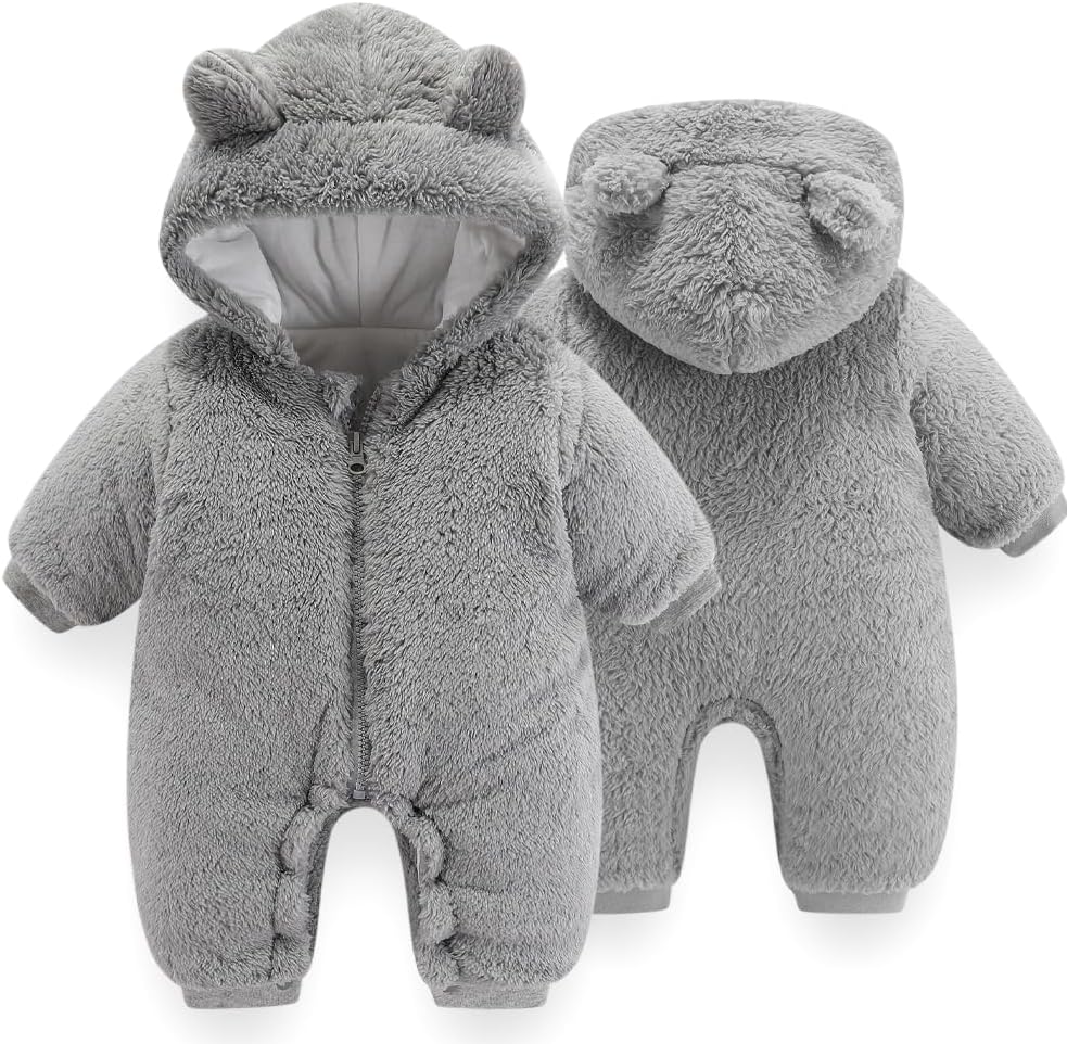 UVIPC Baby Newborn Bear Outfit Fleece Snowsuit Winter Clothes Hooded Jumpsuit Romper for Baby boy girl