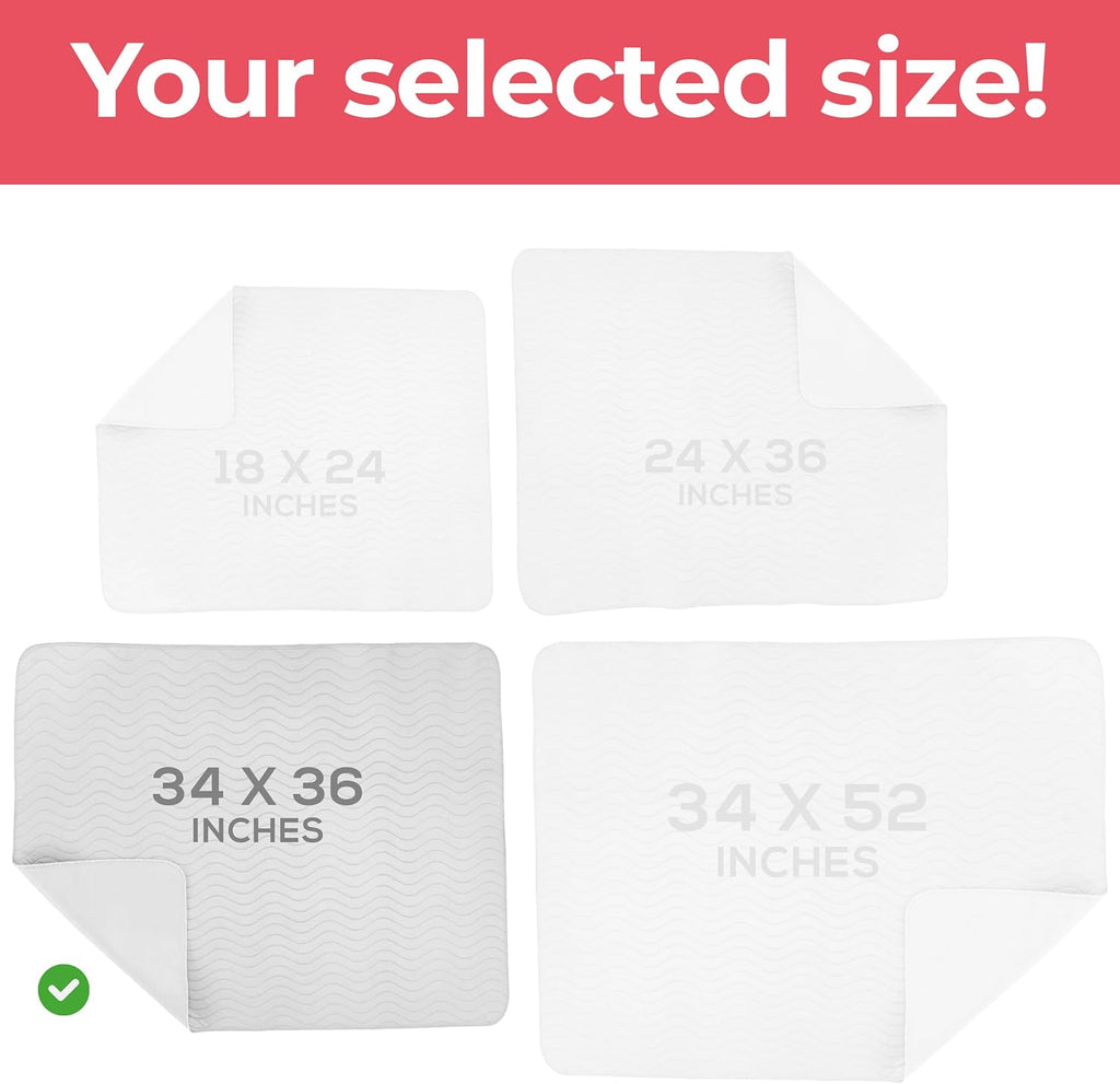 Utopia Bedding Washable Underpads 34" x 36" (Pack of 4), Waterproof Reusable Heavy Absorbency Incontinence Bed Pads for Adults, Kids, Elderly and Pets, Bedwetting Pads for Sofa and Couch (White)