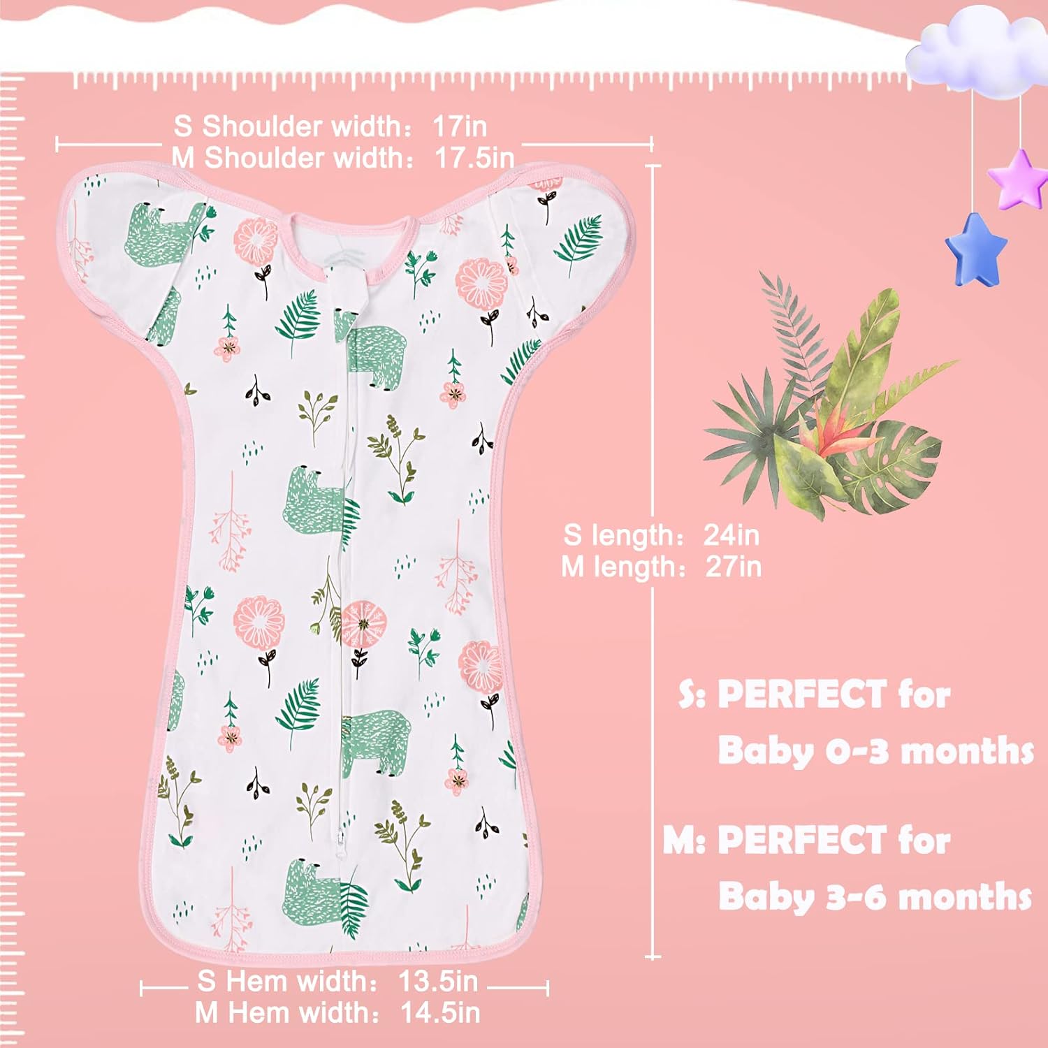 2 Pack Transition Swaddle with 2 Way Zipper, 2 in 1 Arms in/Out Transitional Arms Up Swaddle, 100% Cotton Newborn Swaddles Zipper Swaddles Baby Swaddling Sack Sleeping Sack 0-3 Months, Flamingo & Bear