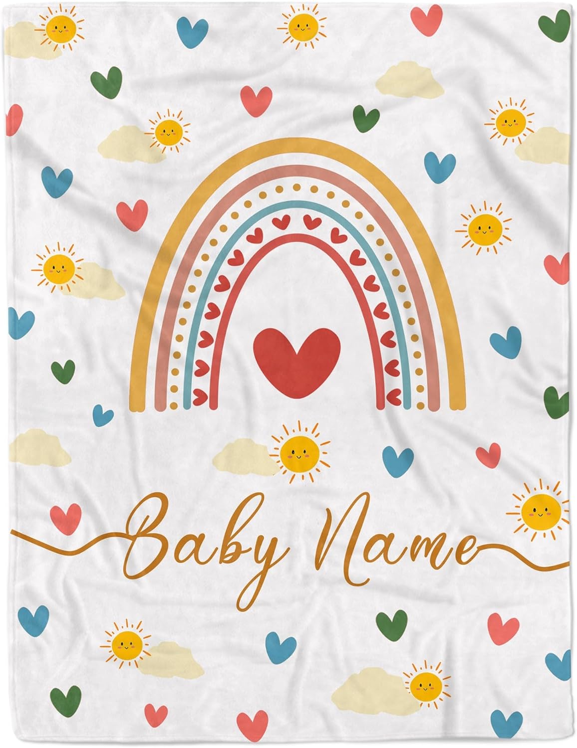 Personalized Baby Name Blanket for Girl Gifts for Baby Shower Christmas Birthday Custom Blanket with Boho Style Rainbow Customized Gifts for Newborn New Baby