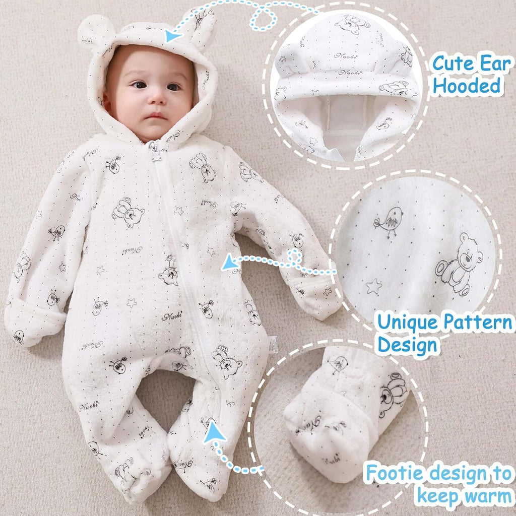 Fairy Baby Newborn Baby Bear Onesie Thin Fleece Footie Romper Snowsuit Hooded Jumpsuit Bodysuit Winter Outwear Boy Girl 0-12M