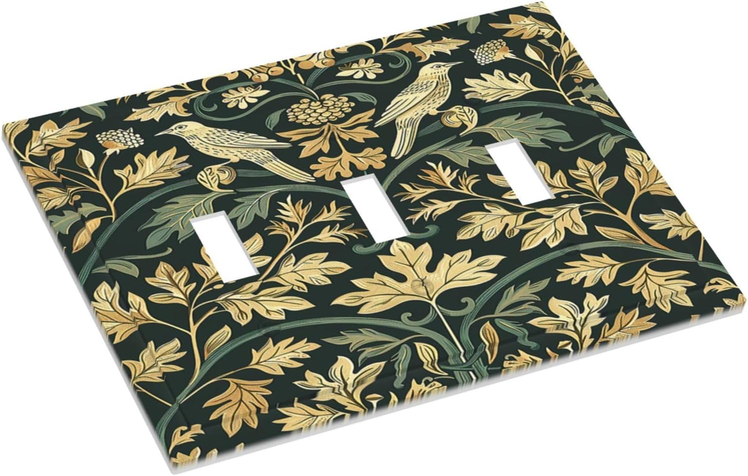 Decorative Switch Plates William Morris Vintage Botanical Birds Golden Green Leaves 3 Gang Wall Plate Triple Toggle Light Switch Cover Faceplate Electrical Wall Panels for Bedroom Home