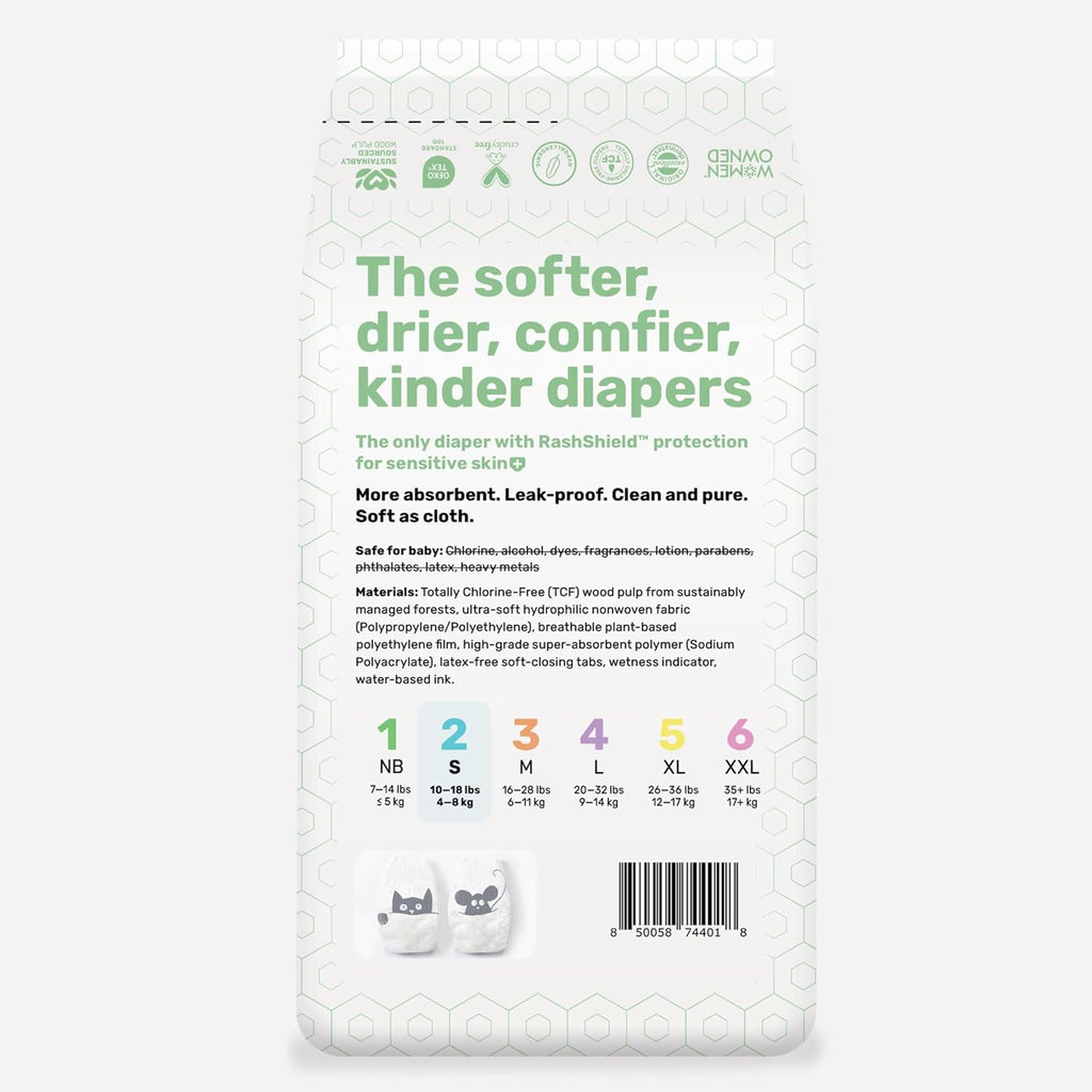 PARASOL Clear+Dry Disposable Diapers | RashShield Protection, Leakproof Design, Hypoallergenic Diaper Set | Size 2 (10-18 lbs.) 72 Count