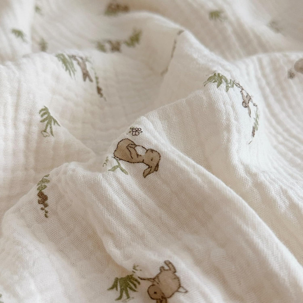 BuLuTu Muslin Toddler Pillowcase for Crib Cot Cradle, Soft Thin Kids Pillow Cover for Girls Boys, Children Pillow Cover for Sleeping with Cute Rabbit Print,14"x20", Envelope Closure