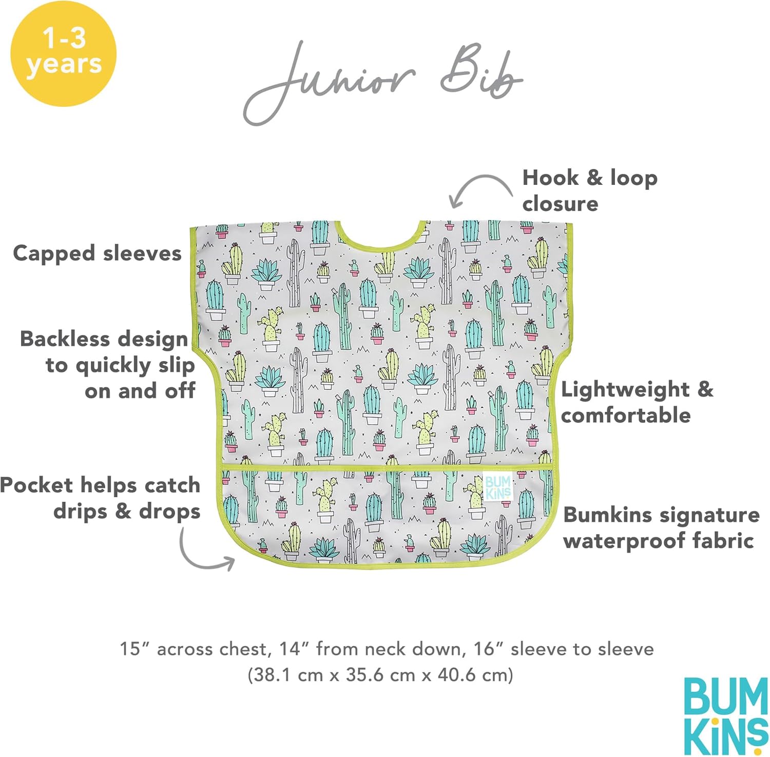 Bumkins Bibs - Toddler Bibs, Waterproof, Large for 1-3 Years, Short Sleeve