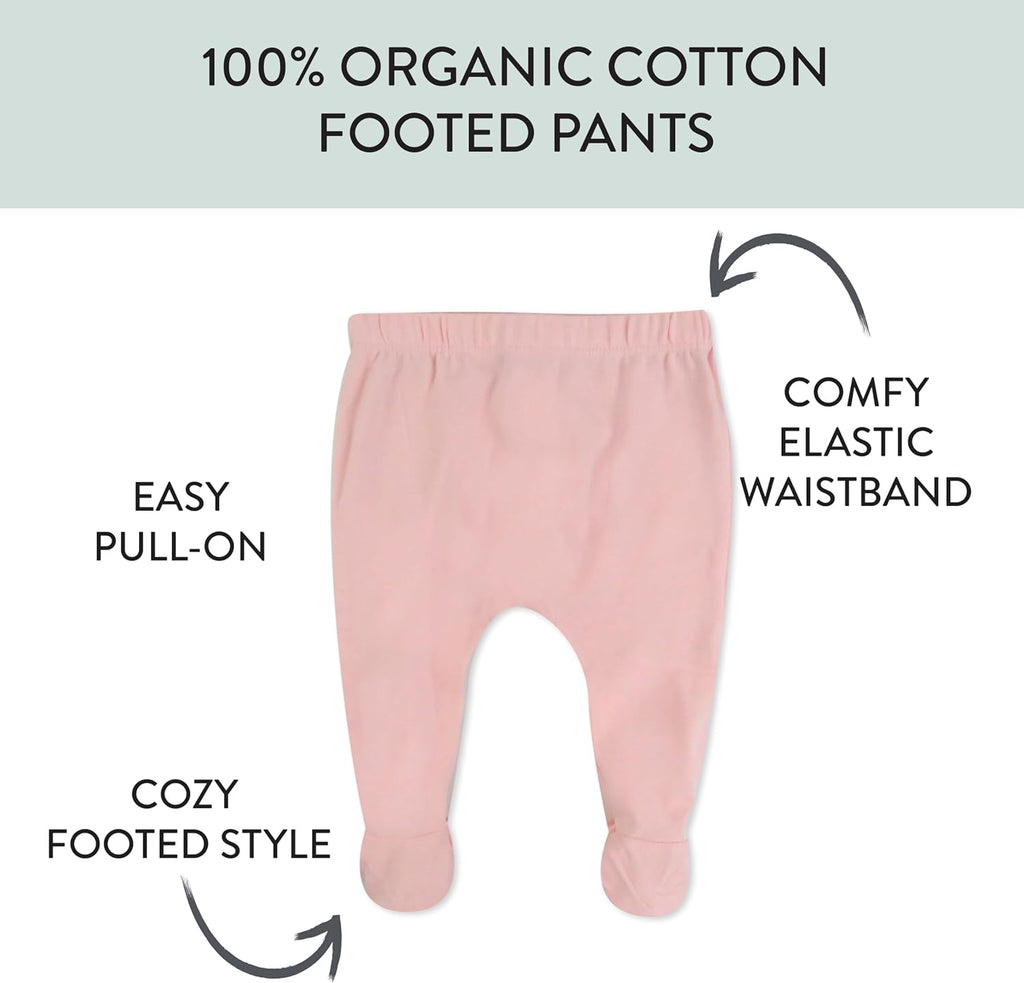 HonestBaby 3-pack Footed Pants Roomy Fit Pull on Bottoms 100% Organic Cotton for Infant Baby Boys, Girls, Unisex