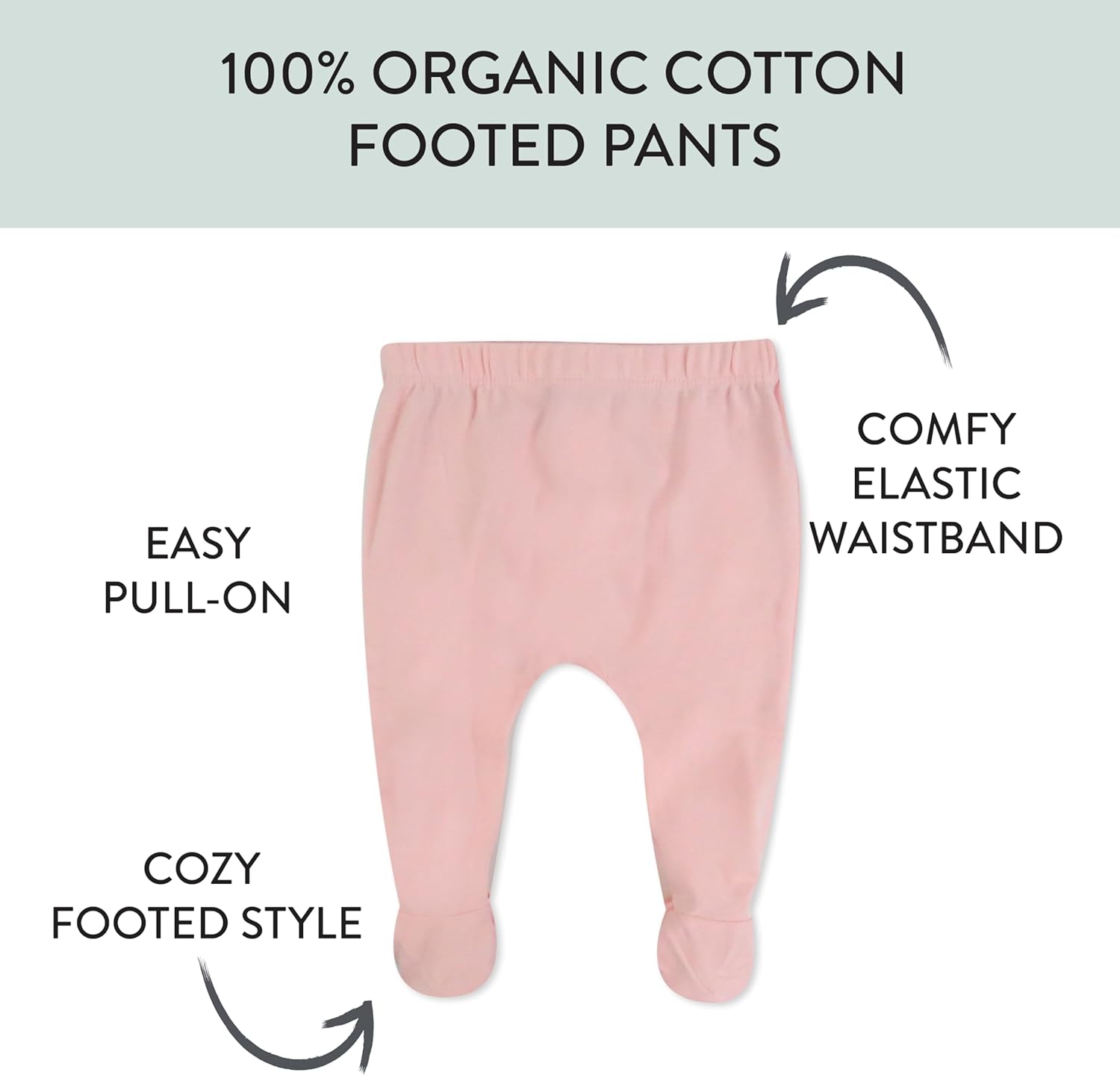 HonestBaby 3-pack Footed Pants Roomy Fit Pull on Bottoms 100% Organic Cotton for Infant Baby Boys, Girls, Unisex