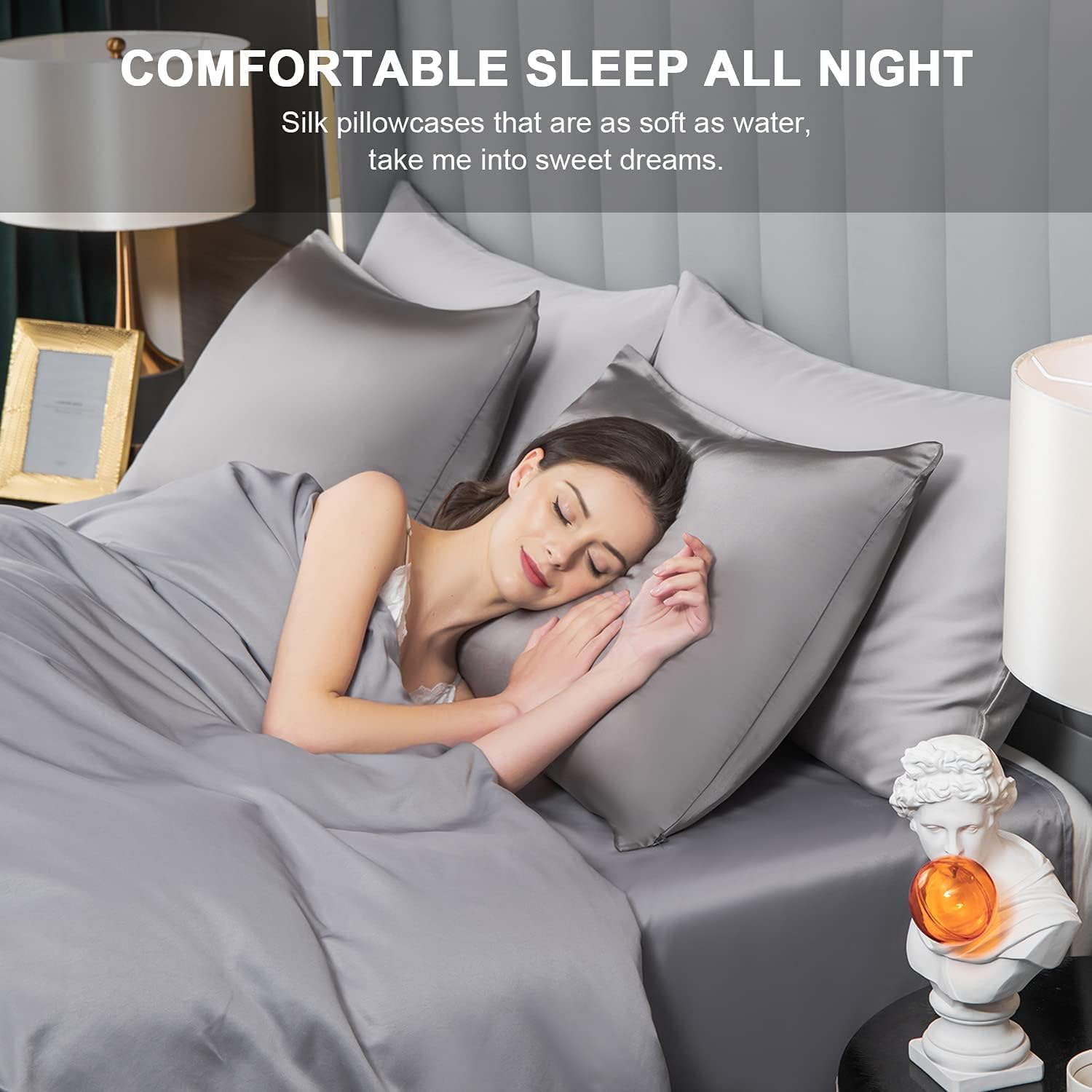 Mulberry Silk Pillowcase for Hair and Skin,Cooling Silk Pillow Case with Hidden Zipper,Allergen Proof Dual Sides Soft Breathable Smooth Silk Pillow Cover for Women (Dark Gray,Toddler)