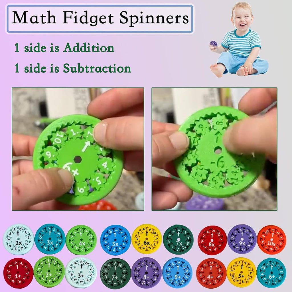 18 Pack Math Fidget Spinner，Numbers Addition & Subtraction Fidget Spinner,Math Addition Game for Kids 3+，Division & Multiplication Learning Fidget， Math Game for Home School Classroom