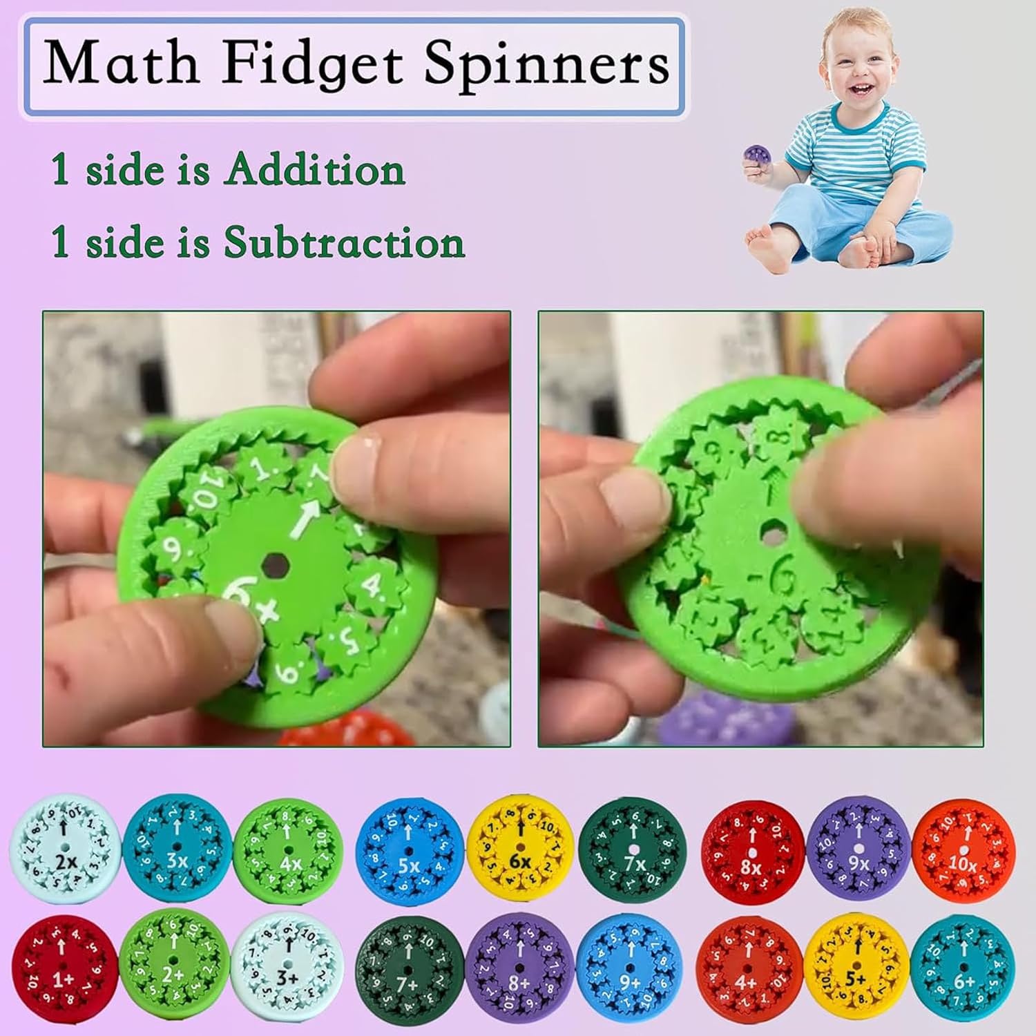 18 Pack Math Fidget Spinner，Numbers Addition & Subtraction Fidget Spinner,Math Addition Game for Kids 3+，Division & Multiplication Learning Fidget， Math Game for Home School Classroom