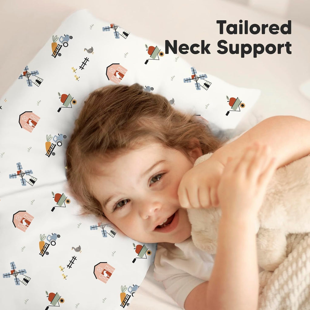 KeaBabies Toddler Pillow with Pillowcase, Jumbo 14X20 - Soft Organic Cotton Toddler Pillows for Sleeping - Machine Washable - Perfect for Travel, Toddler Bed Set (Barn)