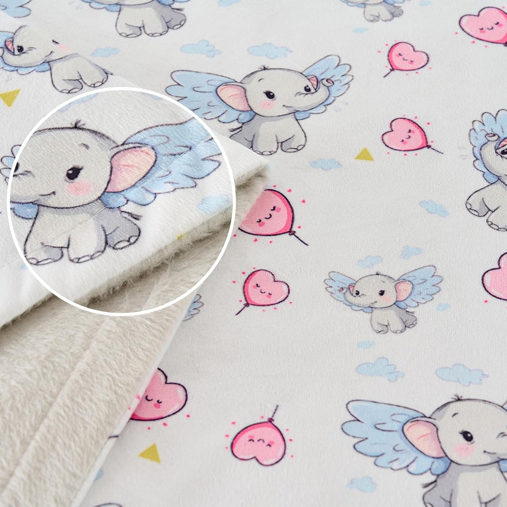 Baby Blanket 30x40 Inch Soft Double Layer Fleece Throw with Cute Grey Elephant Gender Neutral Crib Blanket for Infant, Toddler, Newborn Baby Girl or Boy Shower Gift