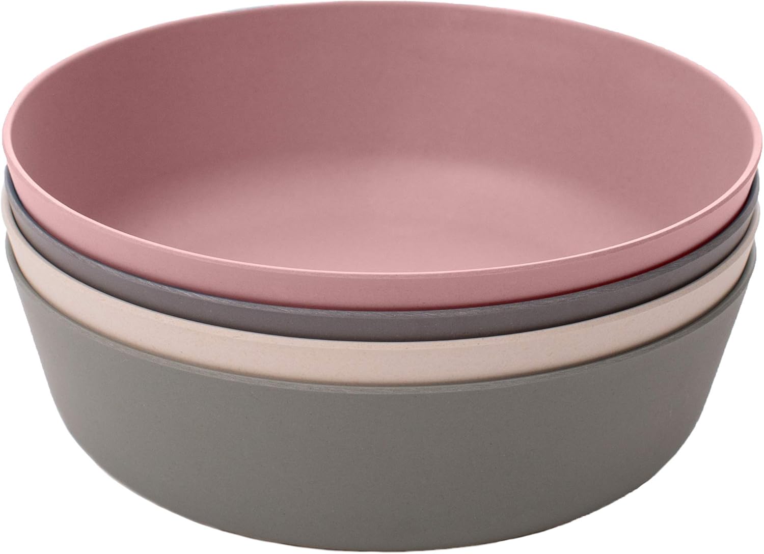 WeeSprout Bamboo Kids Bowls, Set of Four 15 oz Kid-Sized Dinnerware, Cereal, Leftovers & Snack Bowl, Dishwasher Safe (Pink, Green, Gray, & Beige)