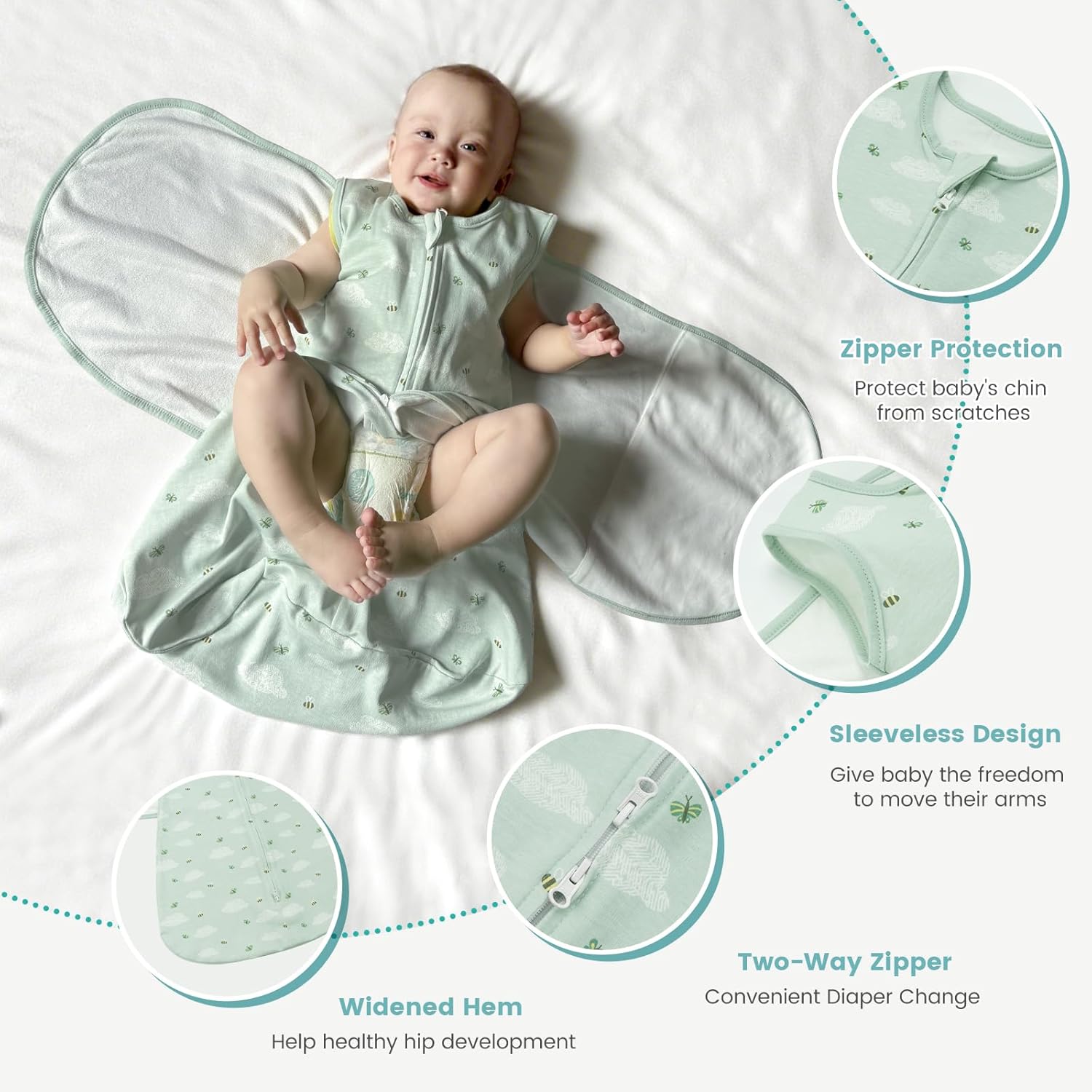 Baby Swaddle Sleep Sack 1.0 Tog 3-in-1 Baby Wearable Blanket 100% Cotton Swaddle Blanket Wrap for Newborns 6-12 Months