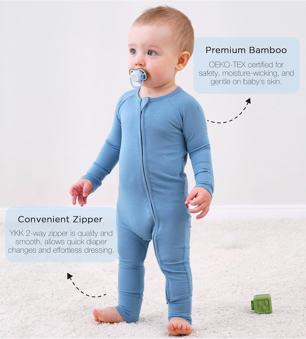 Baby One-Piece Romper Footless Bamboo Viscose Pajamas Sleepers for Baby Boys and Girls