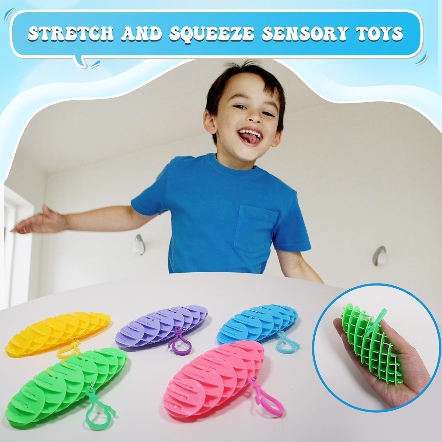 Hanging Decoration Style Elastic Worm Fidget Toy, Stretch and Squeeze Fidget Worm Sensory Toys for Kids,Gifts Stress and Anxiety Relief Calming Fidgets Desk Toys for Adults,Exercise Wrist (Yellow)