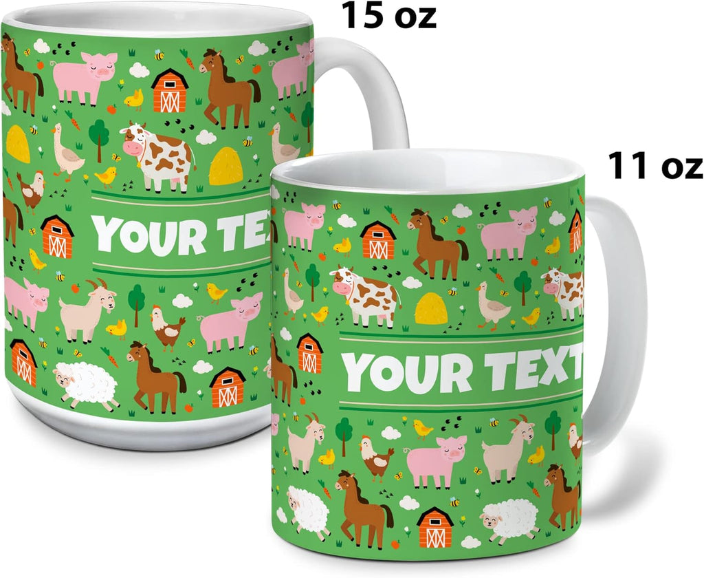 Personalized Mug for Kids - Farm Animals - Custom Name/Text, Ceramic Hot Chocolate/Cocoa/Coffee Cup for Boys/Girls, Birthday/Christmas/Holiday Gift - 11 oz, Black Handle