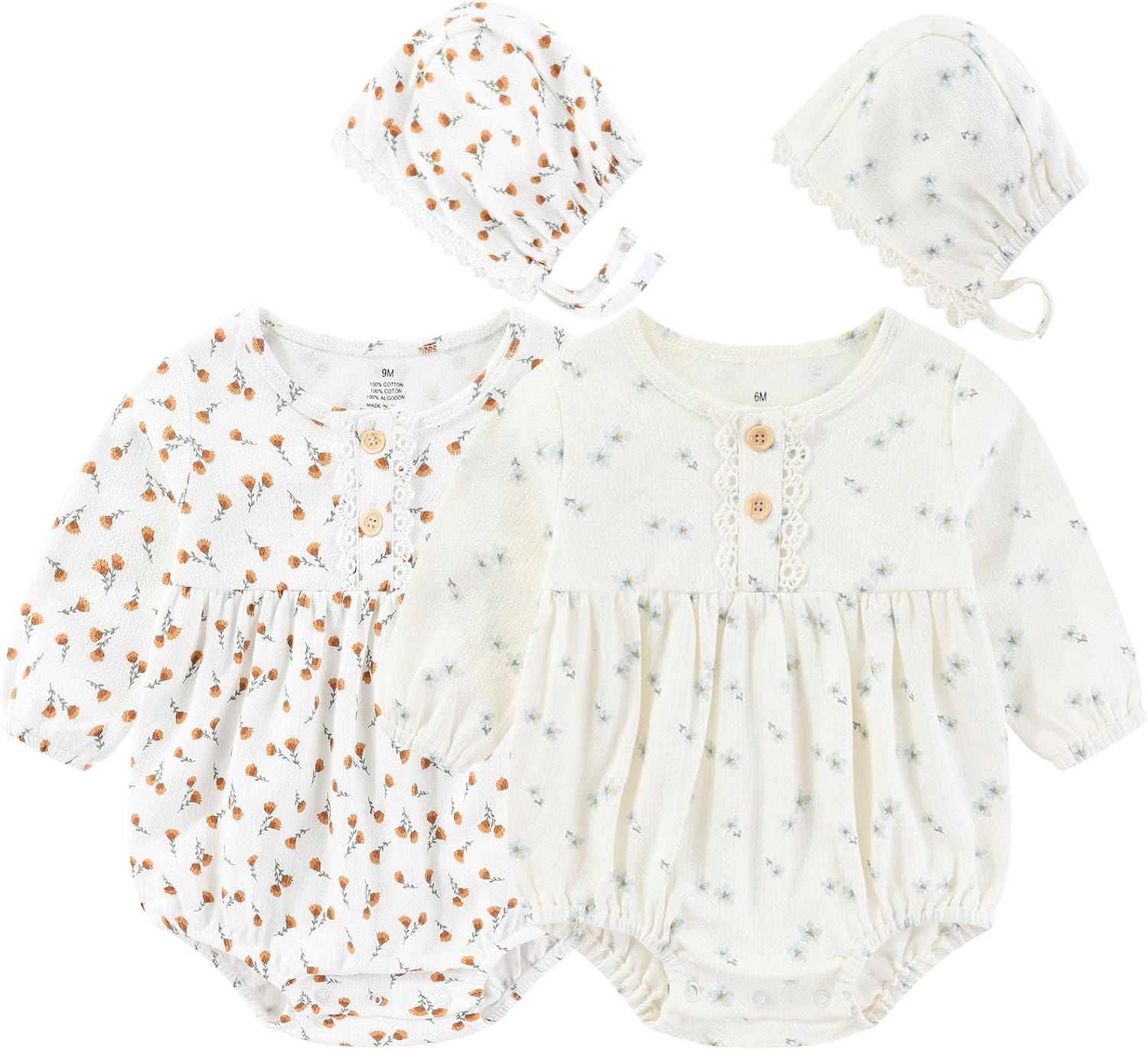 Baby Girl Clothes Cotton Bubble Romper Floral Bodysuits Infant Outfit Set