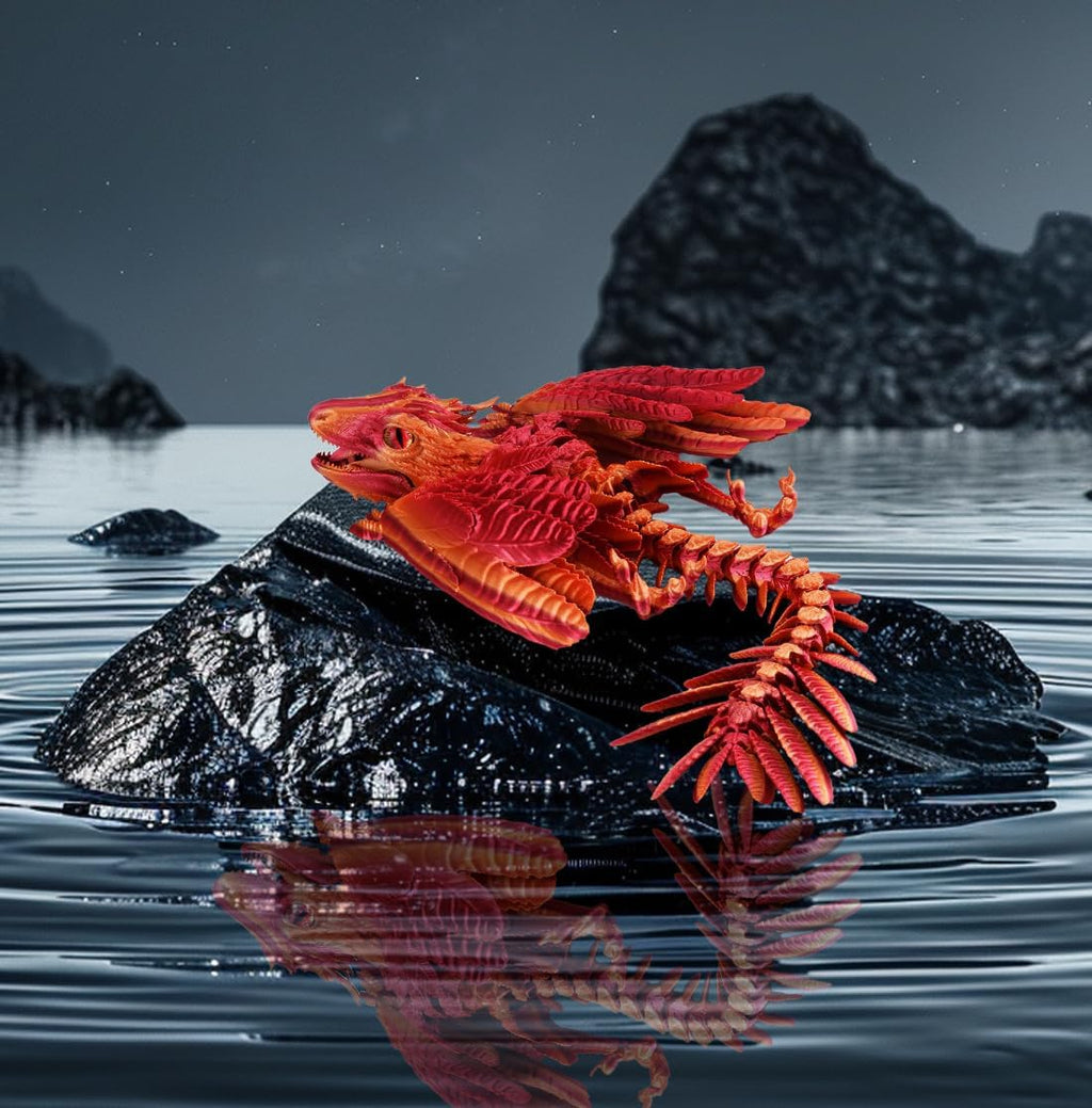 3D Printed Dragon with Wings 3D Printed Animals Articulated Dragon Fidget Dragon 3D Printed Toys Dragon Toy Desk Pets Home Office Decor (Orange)