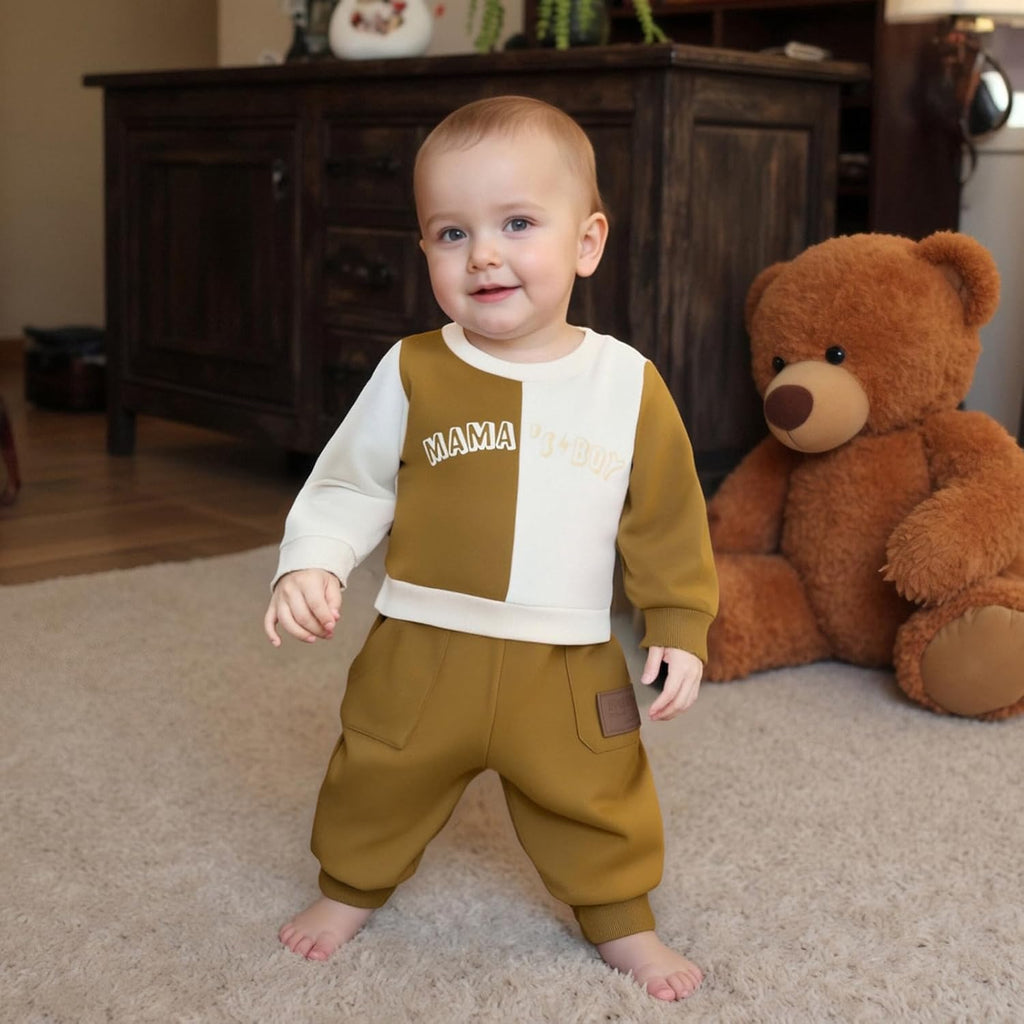 Kupretty Toddler Baby Boy Fall Winter Clothes Color Block Long Sleeve Sweatshirt Pullover Tops + Joggers Pants Outfit Set