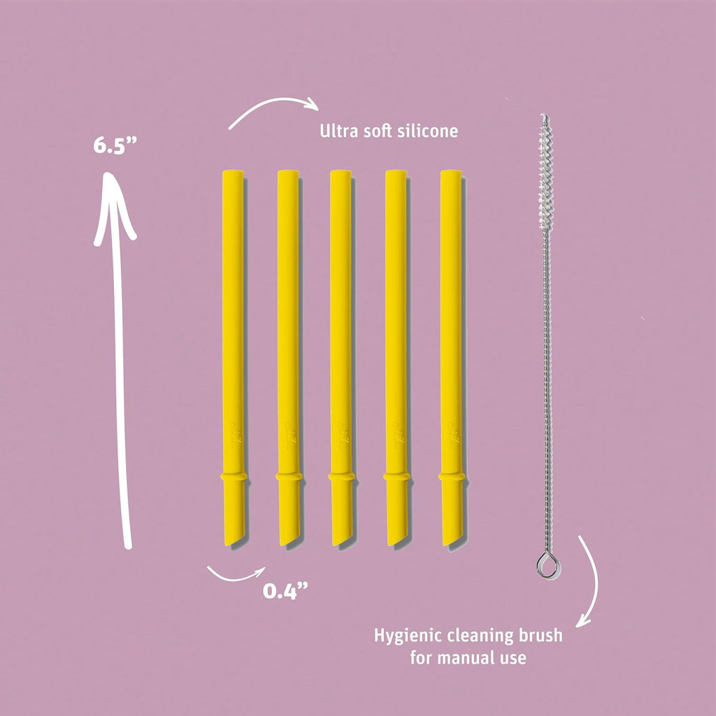 Avanchy Silicone Training Sippy Cup with Straw Lid – For Babies 6+ Months to Toddlers 1 Year Old – 8 oz Infant Water Cup for Baby Led Weaning, White + 5 Reusable Straws