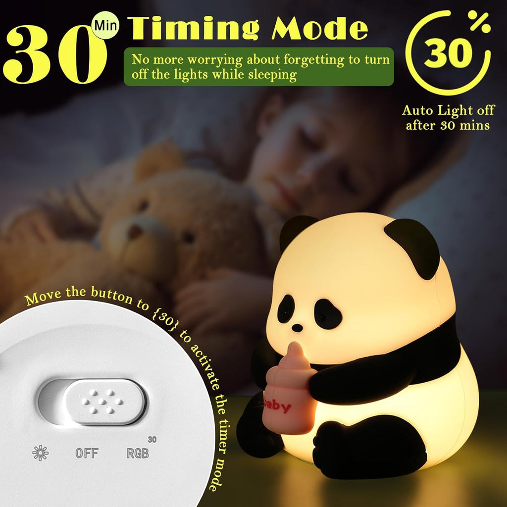 Cute Panda Night Light,LED Squishy Novelty Animal Night Lamp,Food Grade Silicone 3 Level Dimmable Breastfeeding Nursery Nightlight for Girls Room Decor,Cute Gifts,Office Desk/Baby Boys