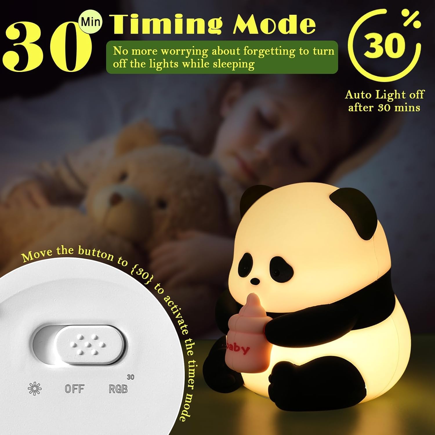 Cute Panda Night Light,LED Squishy Novelty Animal Night Lamp,Food Grade Silicone 3 Level Dimmable Breastfeeding Nursery Nightlight for Girls Room Decor,Cute Gifts,Office Desk/Baby Boys
