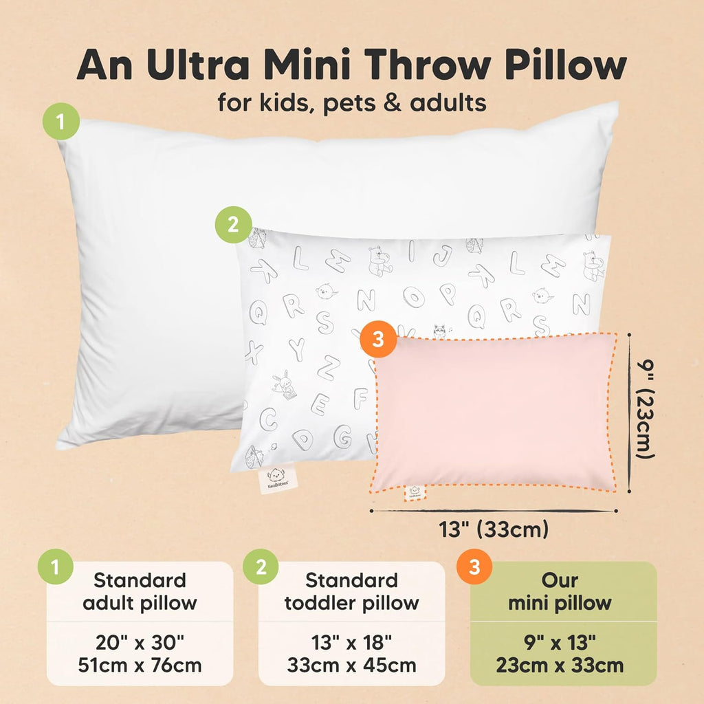 Mini Toddler Pillow with Pillowcase - 9x13 My Little Dreamy Travel Kids Pillow for Sleeping, Toddler Bed, Small, Tiny, Organic Cotton Pillowcase, Soft & Breathable, Kids 2-4 Years Old (Mist Pink)