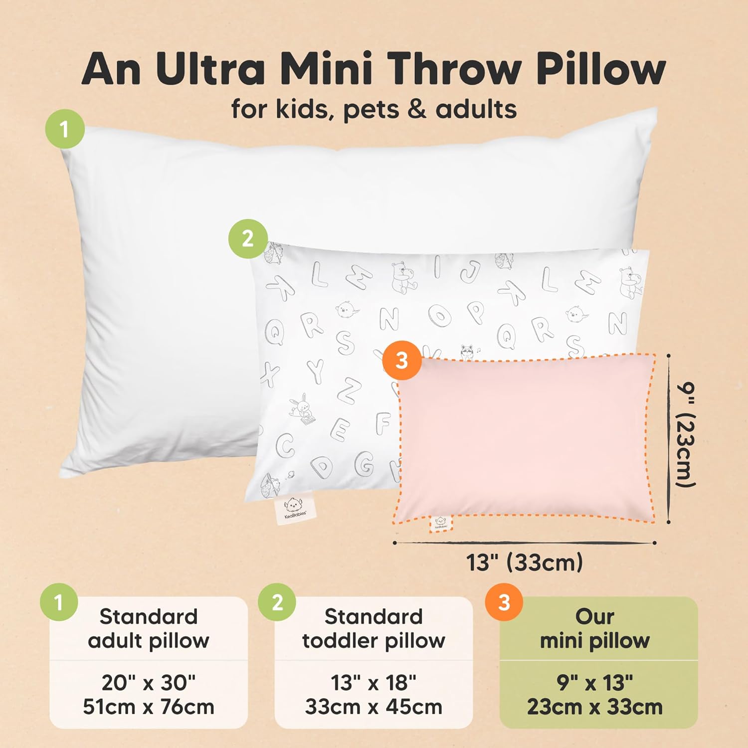 Mini Toddler Pillow with Pillowcase - 9x13 My Little Dreamy Travel Kids Pillow for Sleeping, Toddler Bed, Small, Tiny, Organic Cotton Pillowcase, Soft & Breathable, Kids 2-4 Years Old (Mist Pink)