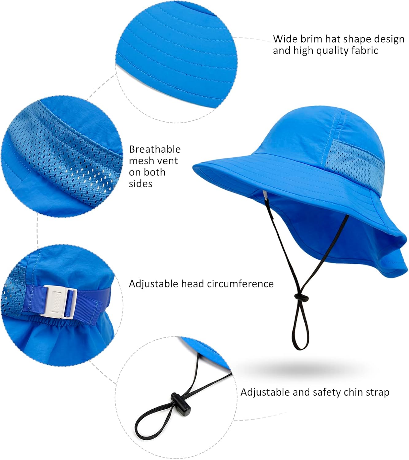 CHUNG Baby Sun Protection Hat Summer Toddler Adjustable UPF 50+ Wide Brim Neck Flap Beach Caps Boys Girls 1-12 Years Kids