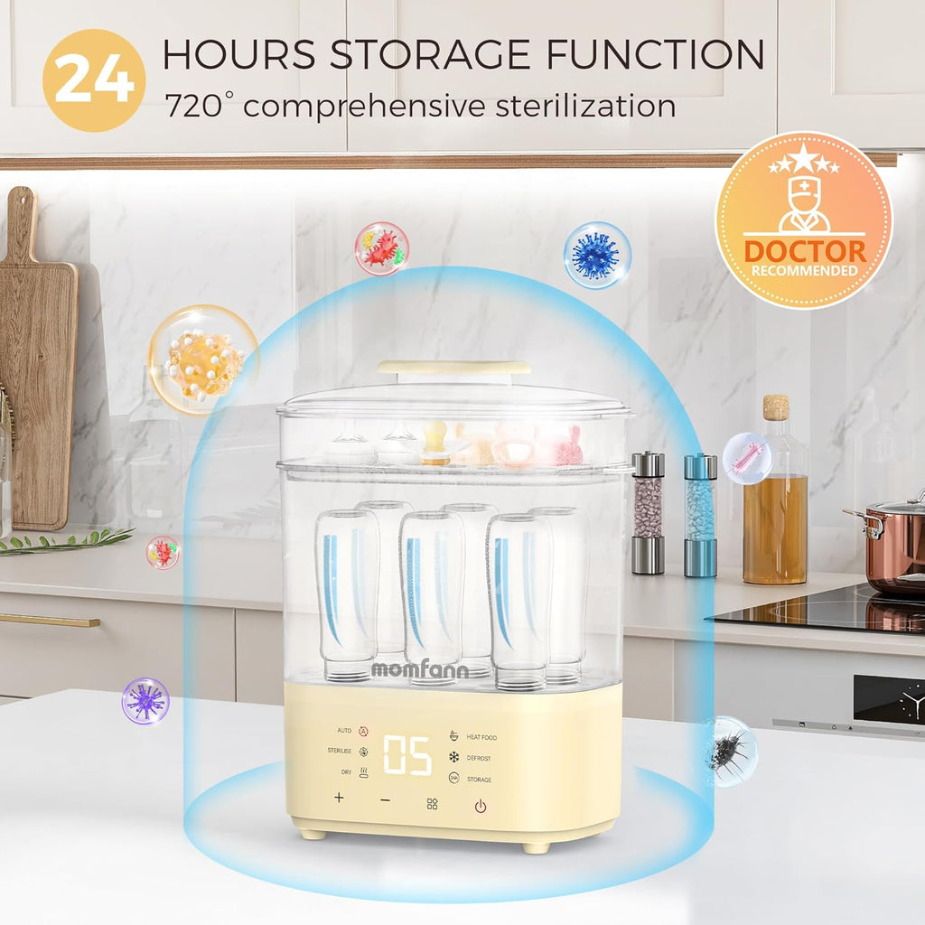 Bottle Sterilizer and Dryer, All-in-One Electric Steam Sterilizer Bottle Sanitizer for Baby Bottles, Pump Parts Accessories Newborn Essential Bottle Warmer for Breastmilk & Thaw (Yellow)