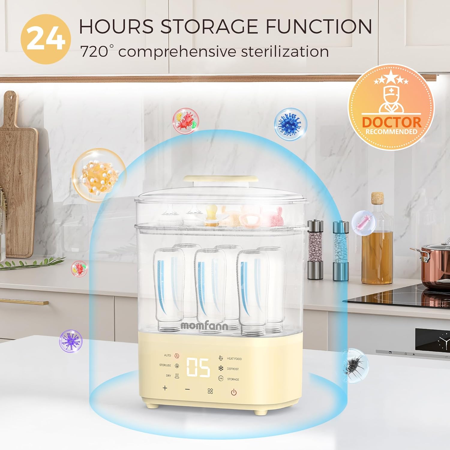 Bottle Sterilizer and Dryer, All-in-One Electric Steam Sterilizer Bottle Sanitizer for Baby Bottles, Pump Parts Accessories Newborn Essential Bottle Warmer for Breastmilk & Thaw (Yellow)