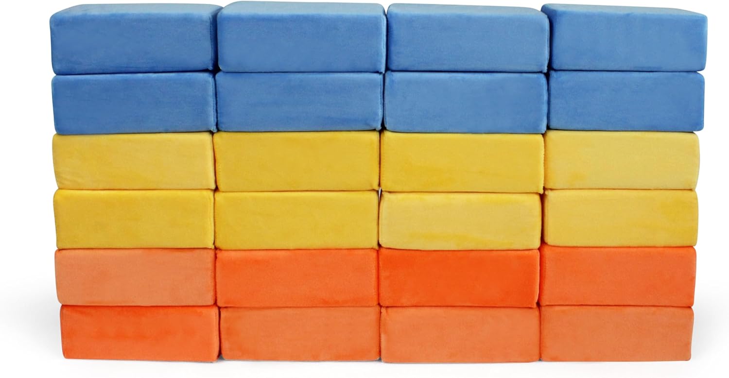 The Original Premium Plush Building Block for Kids - Certified Safe Foam Blocks in Luxuriously Soft Fabric Covers - Set of 24 (B.O.Y.)