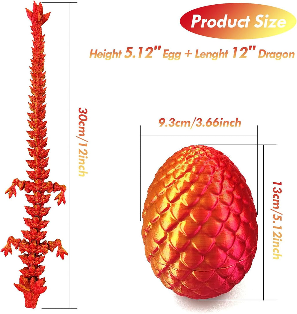 3D Printed Dragon in Egg with Dragon Inside,Dragon Surprise Egg,Flexible Joints Home Office Dragon Decor Executive Desk Toys for Autism/ADHD,Crystal Dragon Eggs Fidget Toy (Laser Red)