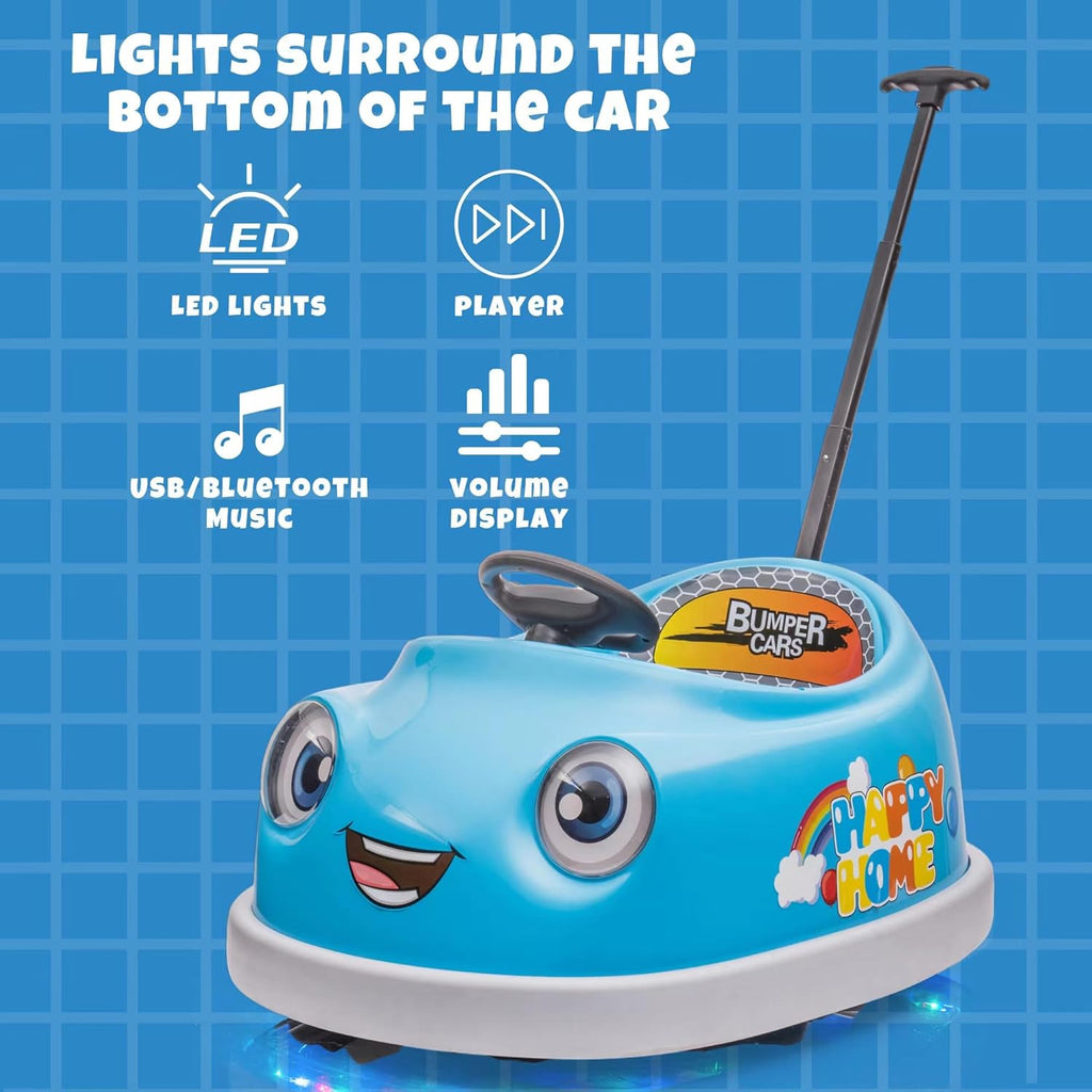 12V Dual Battery Electric Ride on Kids Bumper Car w/Remote Control,360 Degree Spin,Push Rod Rocker Horse Function,3-Speeds Babies & Toddlers Bumping Car Ride on Toy Gift for 1-4 Years Children (Blue)