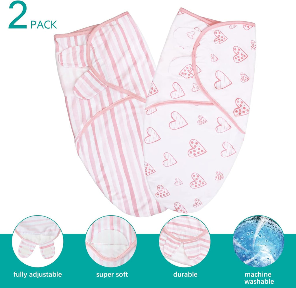 Biloban Baby Swaddle for Girls 0-3 Months, Cotton Blanket, Newborn Essentials, Lovely Pink Print, 4 Pack