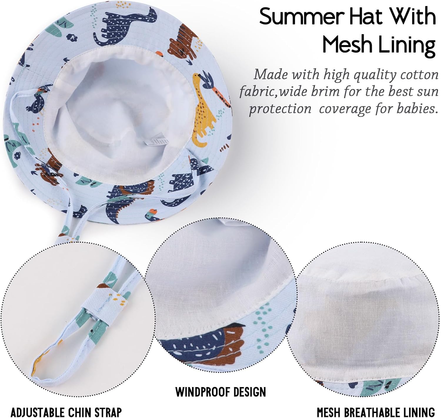 JANGANNSA Cotton Baby Sun Hat Infant Toddler Boys Girls Bucket Hats Summer Sun Protection Kids Beach Caps