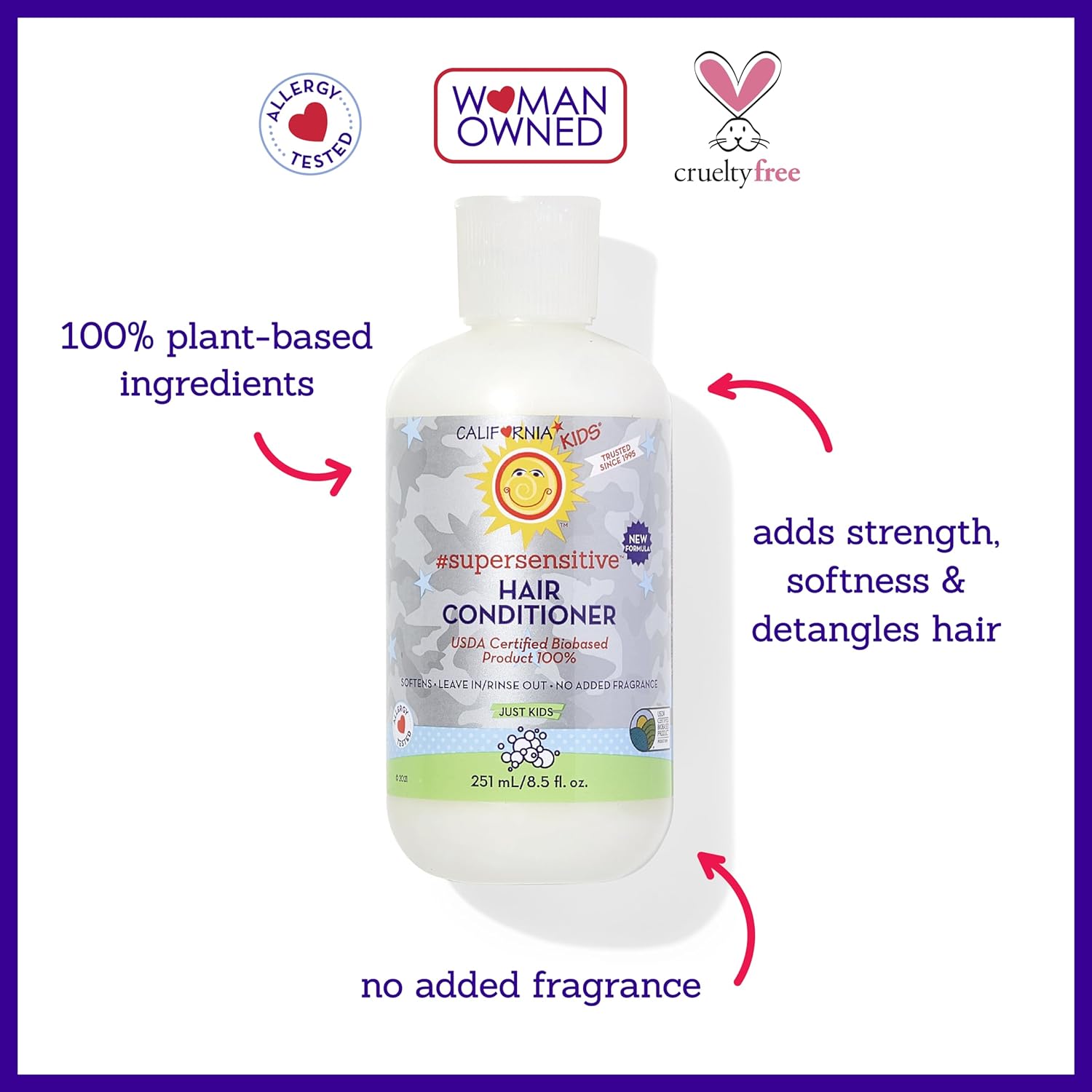 California Kids Conditioner | Super Sensitive | Unscented | 100% Plant-Based | Rinse-out or Leave in Conditioner | Moisturizing | 251 ml / 8.5 oz