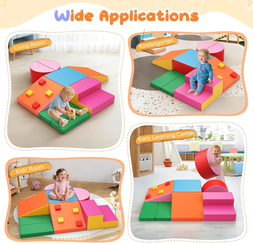 Lischwert Foam Climbing Blocks for Toddlers 1-3, 7pcs Soft Play Set with Crawling Exploration Toys, Indoor Outdoor Infant Safe Blocks for Baby Gym Toddler Playground