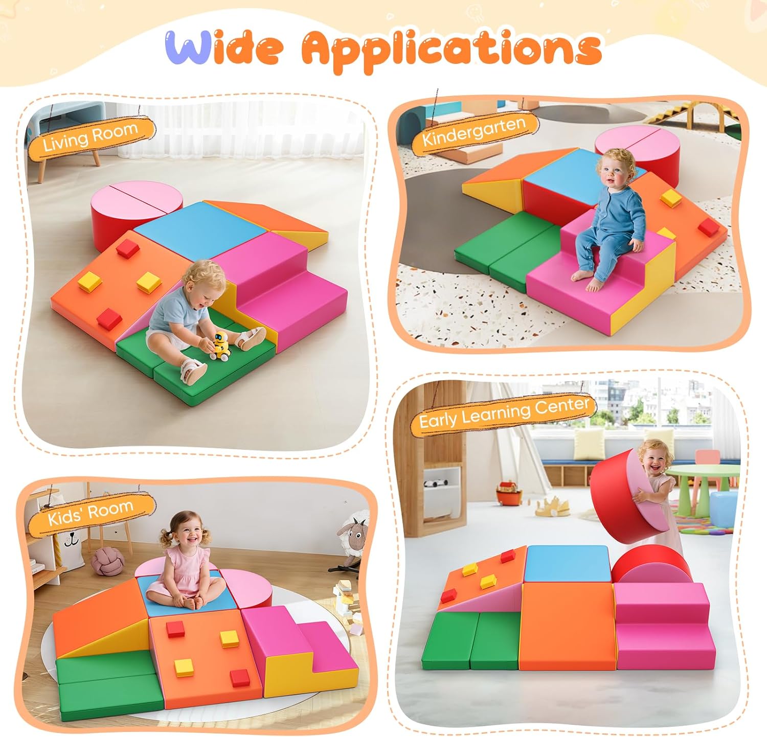 Lischwert Foam Climbing Blocks for Toddlers 1-3, 7pcs Soft Play Set with Crawling Exploration Toys, Indoor Outdoor Infant Safe Blocks for Baby Gym Toddler Playground