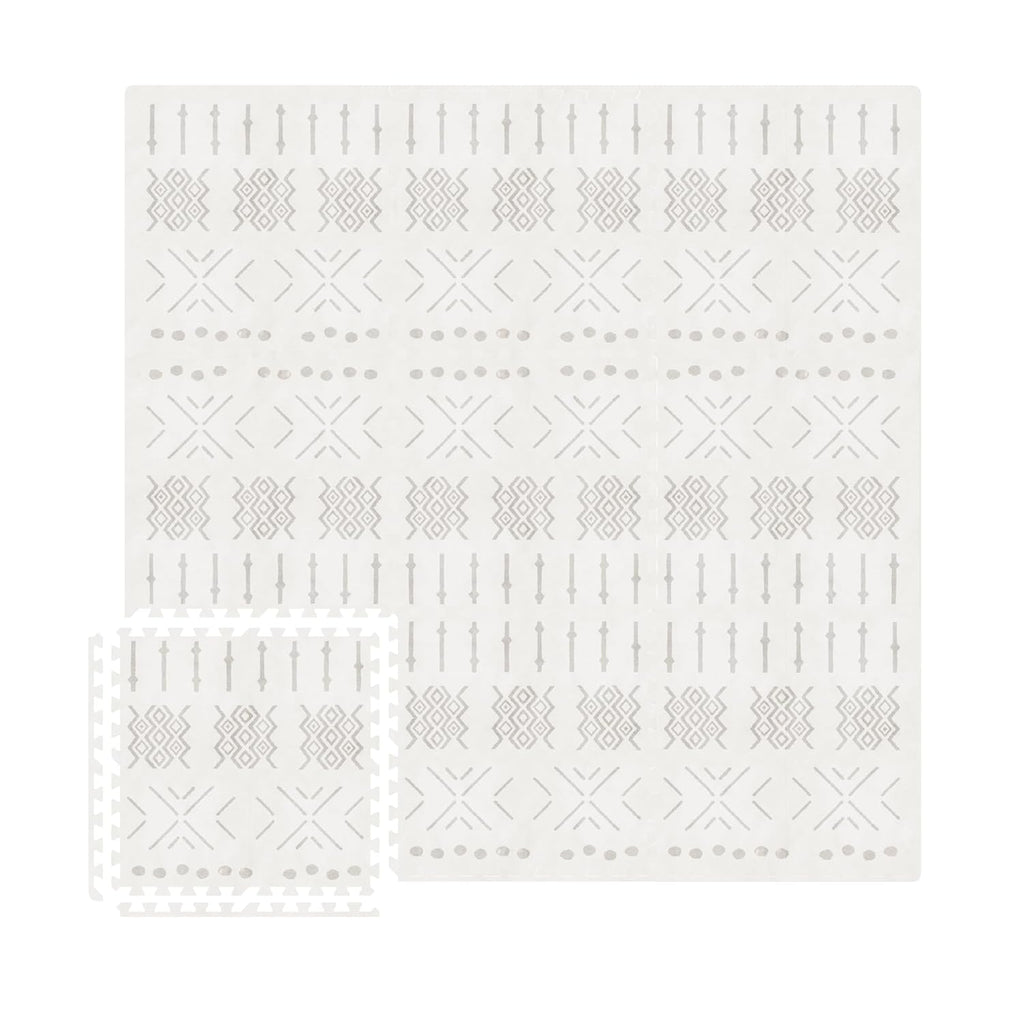 MOON WALKERS Stylish Boho Baby Play Mats for Floor,(6x6ft) Play Mat for Babies and Toddlers, Non-Toxic, Soft, Thick, Tummy Time Mat for Crawling (Extra Large 9 Tiles, Ivory Aztec)
