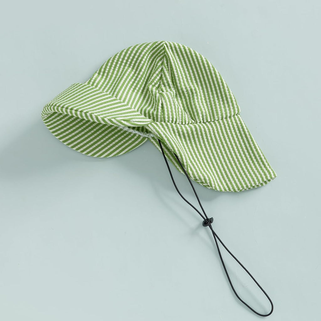 Toddler Baby Boys Seersucker Short Sleeve One Piece Rash Guard Swimsuit Zipper Bathing Suit Swimwear with Hat