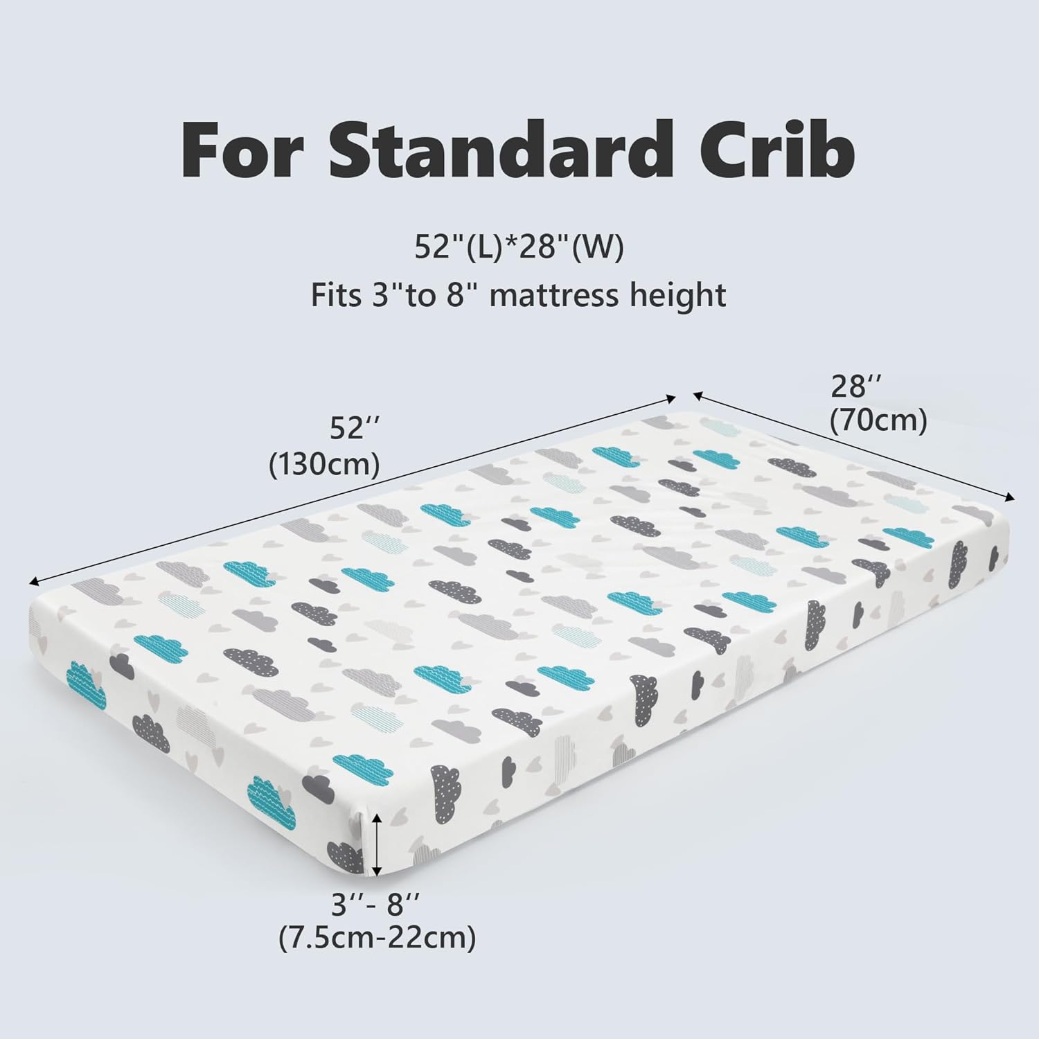 TILLYOU Baby Crib Sheets for Boys Girls, Super Soft Toddler Bed Sheets, 2 Pack Sheets for Standard Crib Mattress 28x52in, Blue Clouds and Stars