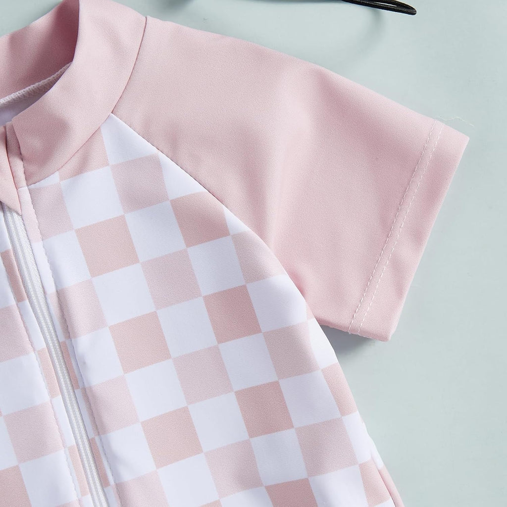 MAYUMMPY Baby Boys Girls Swimwear Casual Zipper One Pieces Rash Guard Swimsuit and Hat Beachwear Bathing Suit