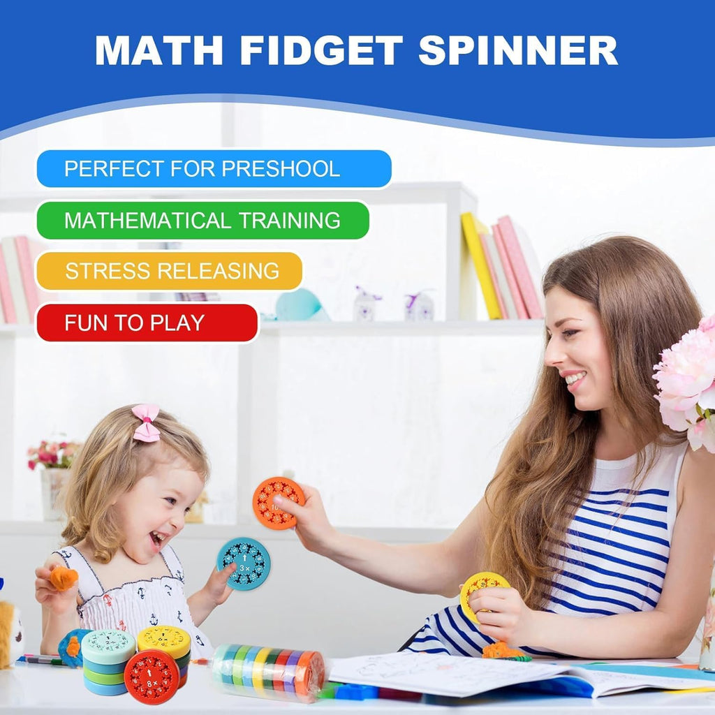 Math Fidget Spinners, Math Fidget Toy Multiplication for Kids, Math Facts Fidget, Learning Multiplication and Division Education Toys for Kids, Math Game for Home School Classroom Prizes(9pcs)