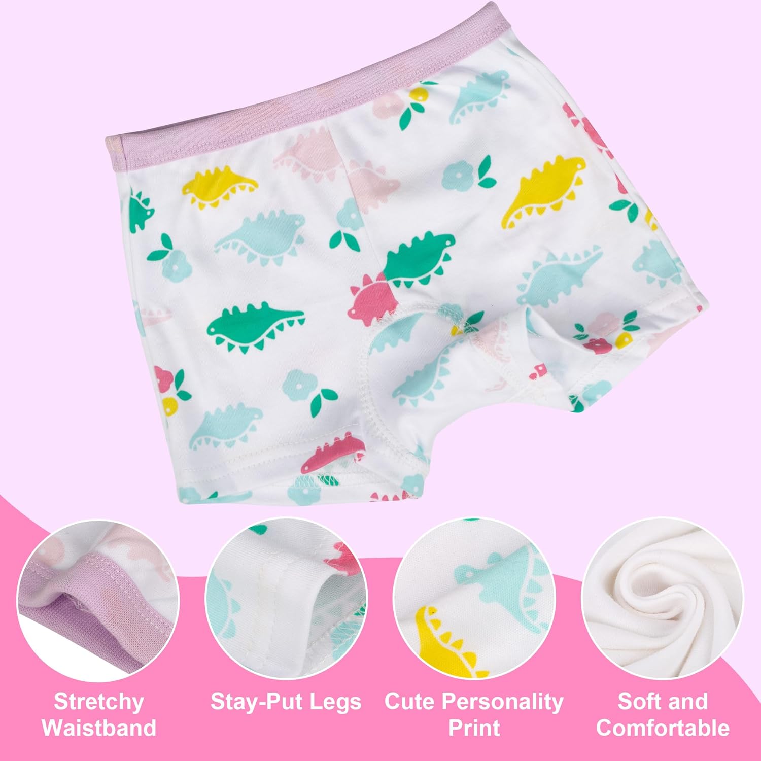 BIG ELEPHANT 10 Pack Toddler Girls' Underwear Boxer Briefs，100% Cotton Super Soft Breathable Panties (3T-10Y)