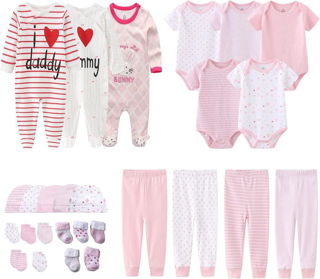 Newborn Layette Gift Set 27-Piece Baby Girl Clothes Bodysuits, Pants Essentials and Accessories 0-12Months
