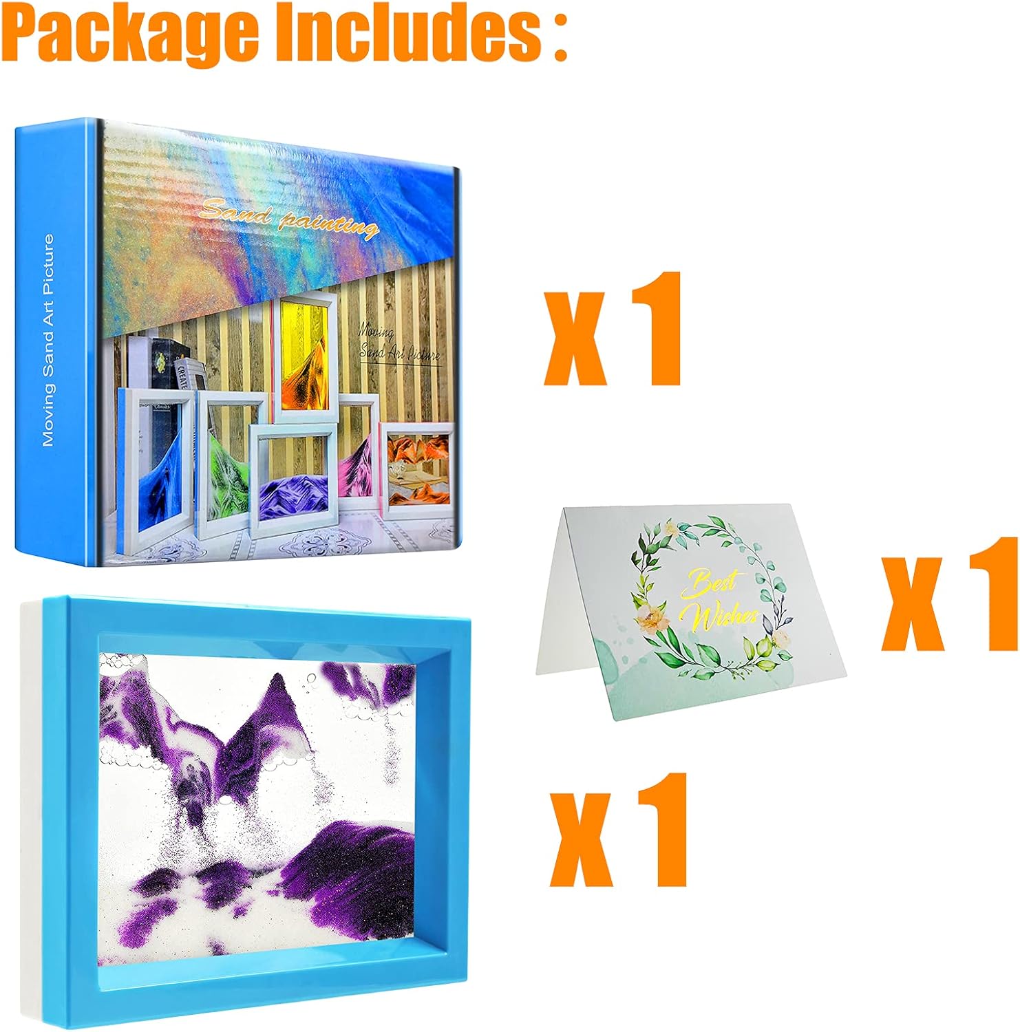 Sand Moving Sand Art, Liquid in Motion Hourglass Timer, Dynamic Sand Picture Frame for Desktop Office Home Wedding, Sensory Anxiety Fidget for Calm Relaxing (Purple White Black)