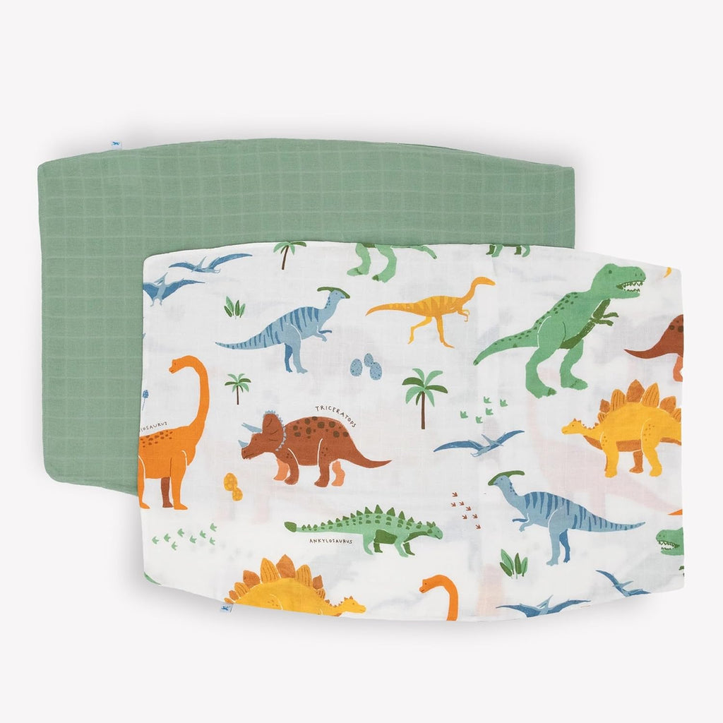 Little Unicorn Standard Pillowcase 2 Pack | Super Soft & Breathable Muslin Fabric | Snug Envelope Closure (Dino Names)