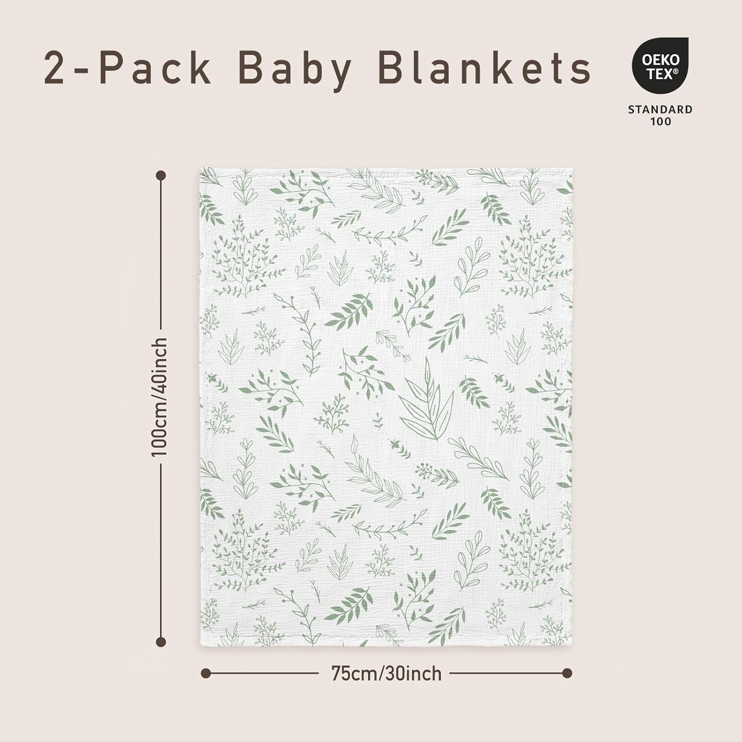 GLLQUEN BABY Blankets for Unisex Boys Girls, 2-Pack Muslin Cotton Front Soft and Breathable, and Dotted Fleece Backing, Printed Bed Nursery Minky Blankets for Toddler Newborn, Greenery,30 x 40 inches